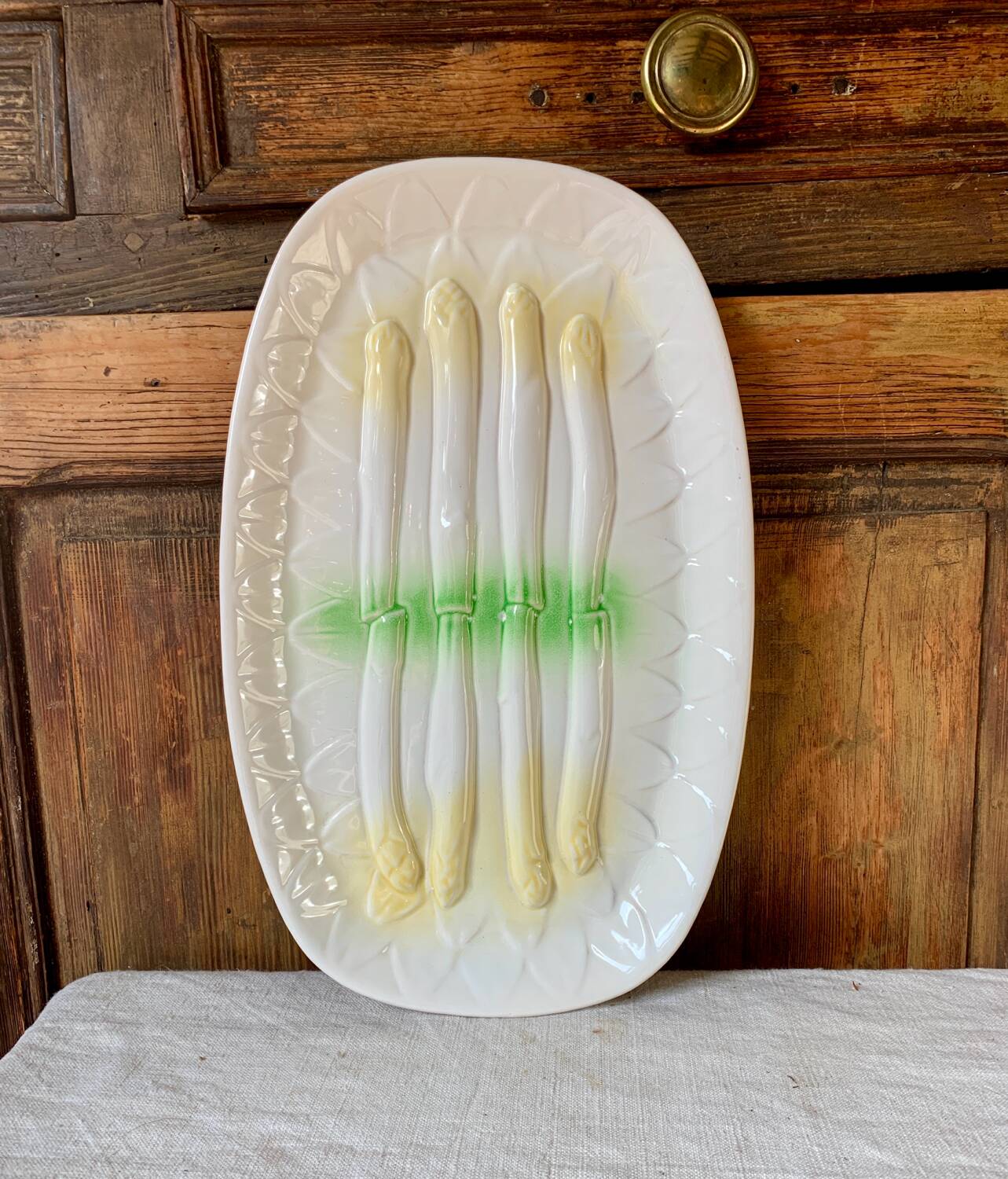 Large vintage asparagus barbotine dish
