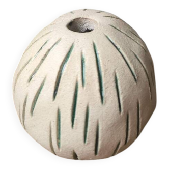 Small round ceramic ball vase with dried flower