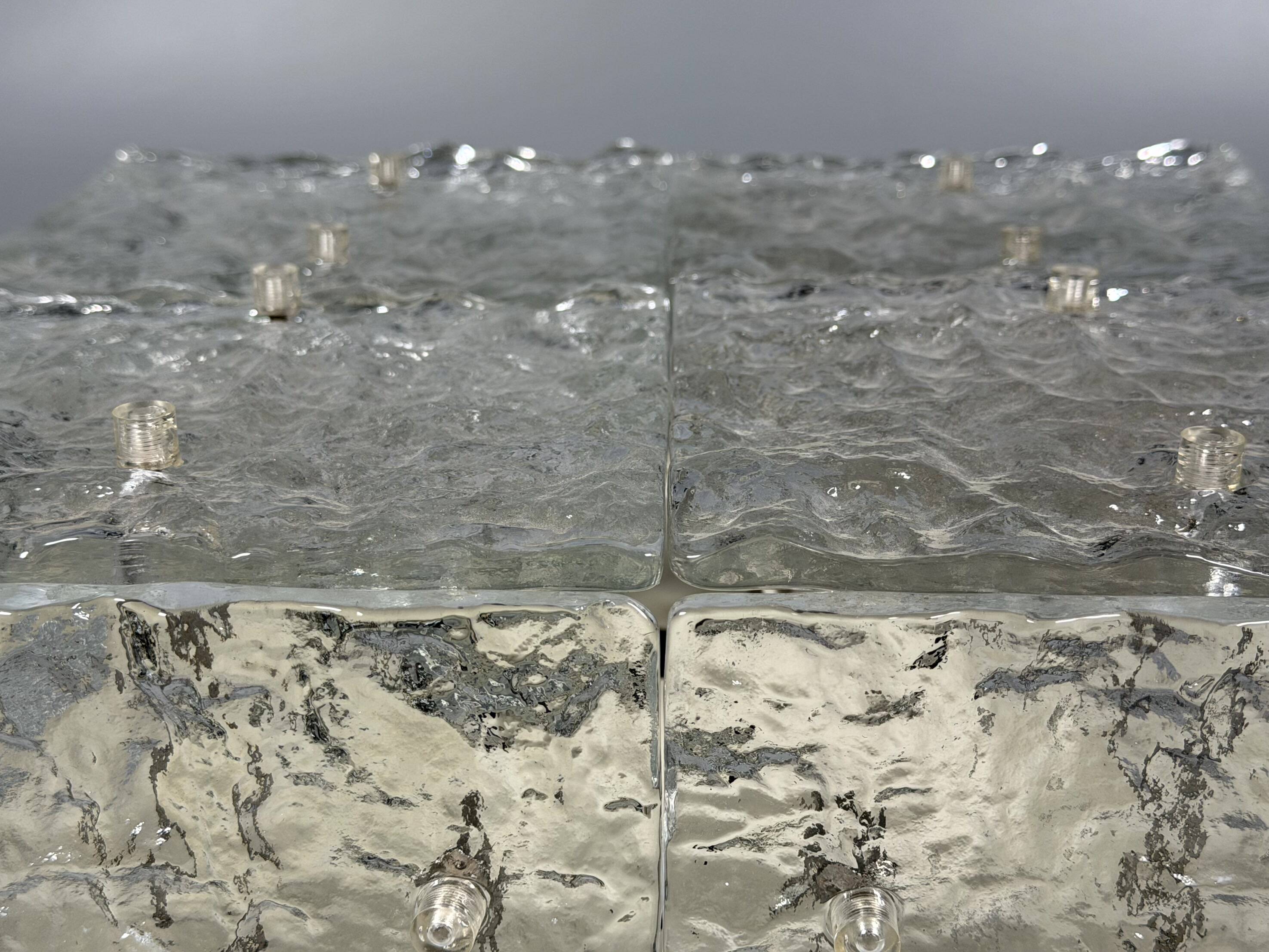 1960s 1970s Ice Glass Flush Mount Plafoniere by Kalmar Franken KG Austria