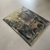 Old painting, baroque church on cardboard