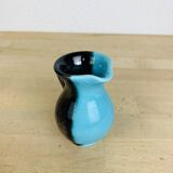 Two-tone ceramic vase from the 50s, blue and black, vintage