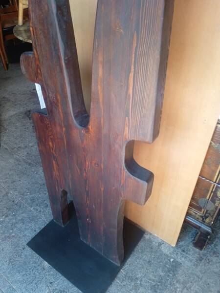 Totem Brutalist sculpture, solid wood on base