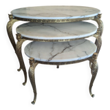 Nesting tables in white marble and bronze