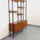 Vintage Italian double modular shelf bookcase in teak and metal