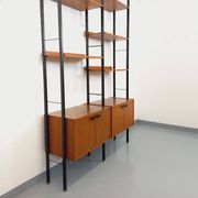 Vintage Italian double modular shelf bookcase in teak and metal