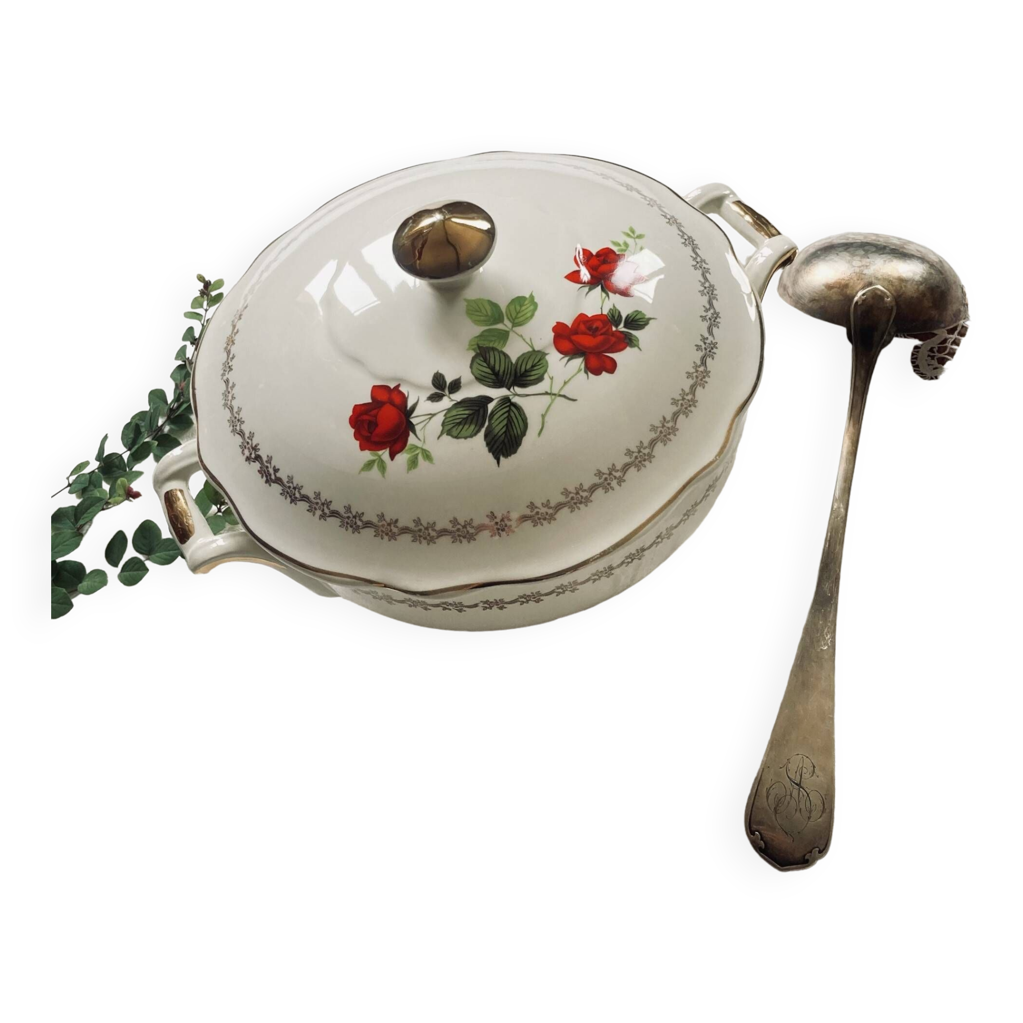 Old earthenware tureen made in France by Sarreguemines