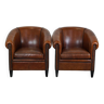 Set of 2 desirable sheepskin leather club armchairs with a beautiful appearance