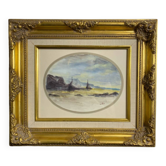 Tableau aquarelle Henry Saint-Clair, paysage marin