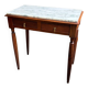 Desk, dark wood and marble side table