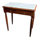 Bureau, table d'appoint en bois foncé et marbre