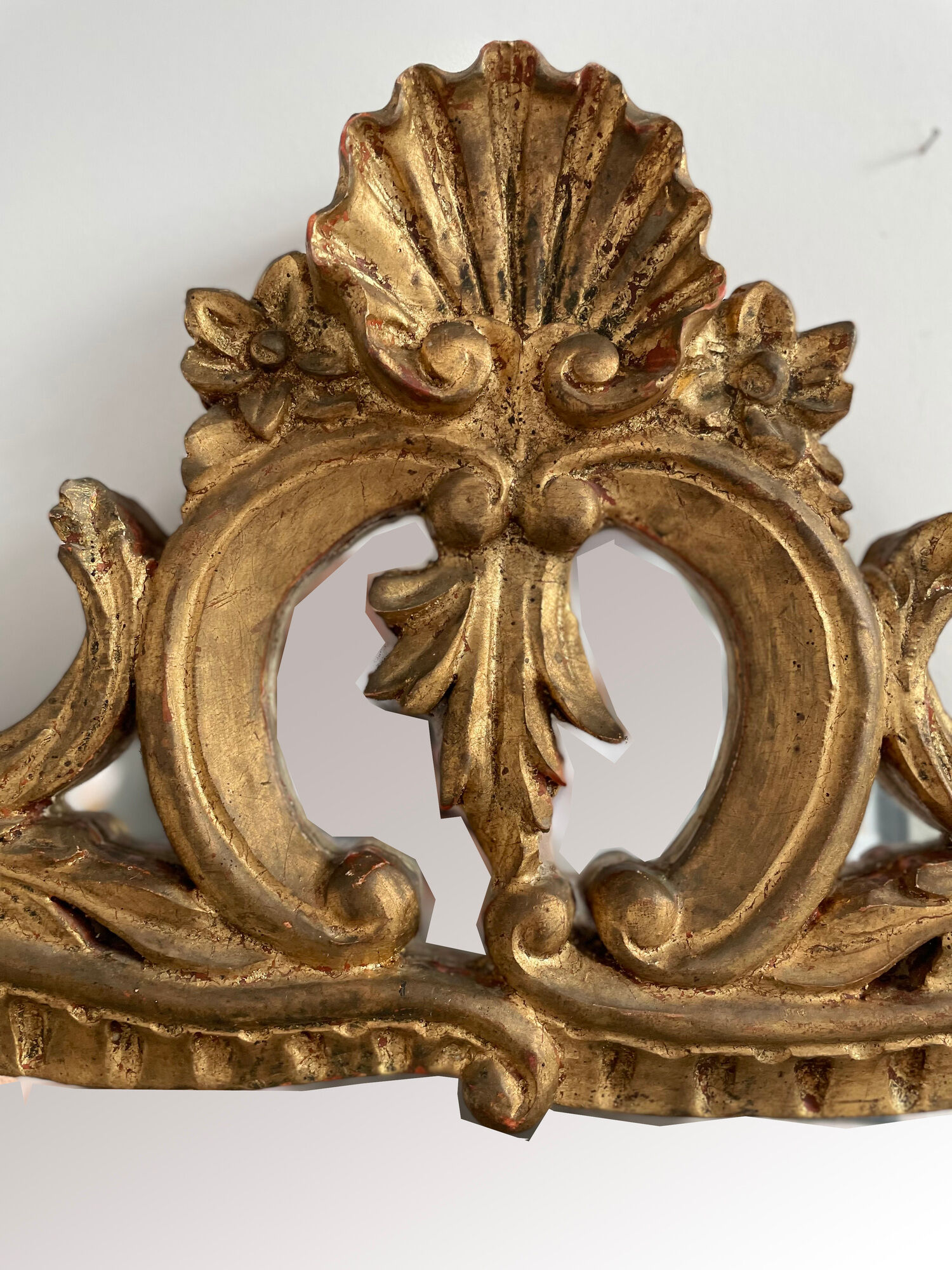 Antique mirror in stuccoed and gilded wood - rocaille style - France 50x86cm
