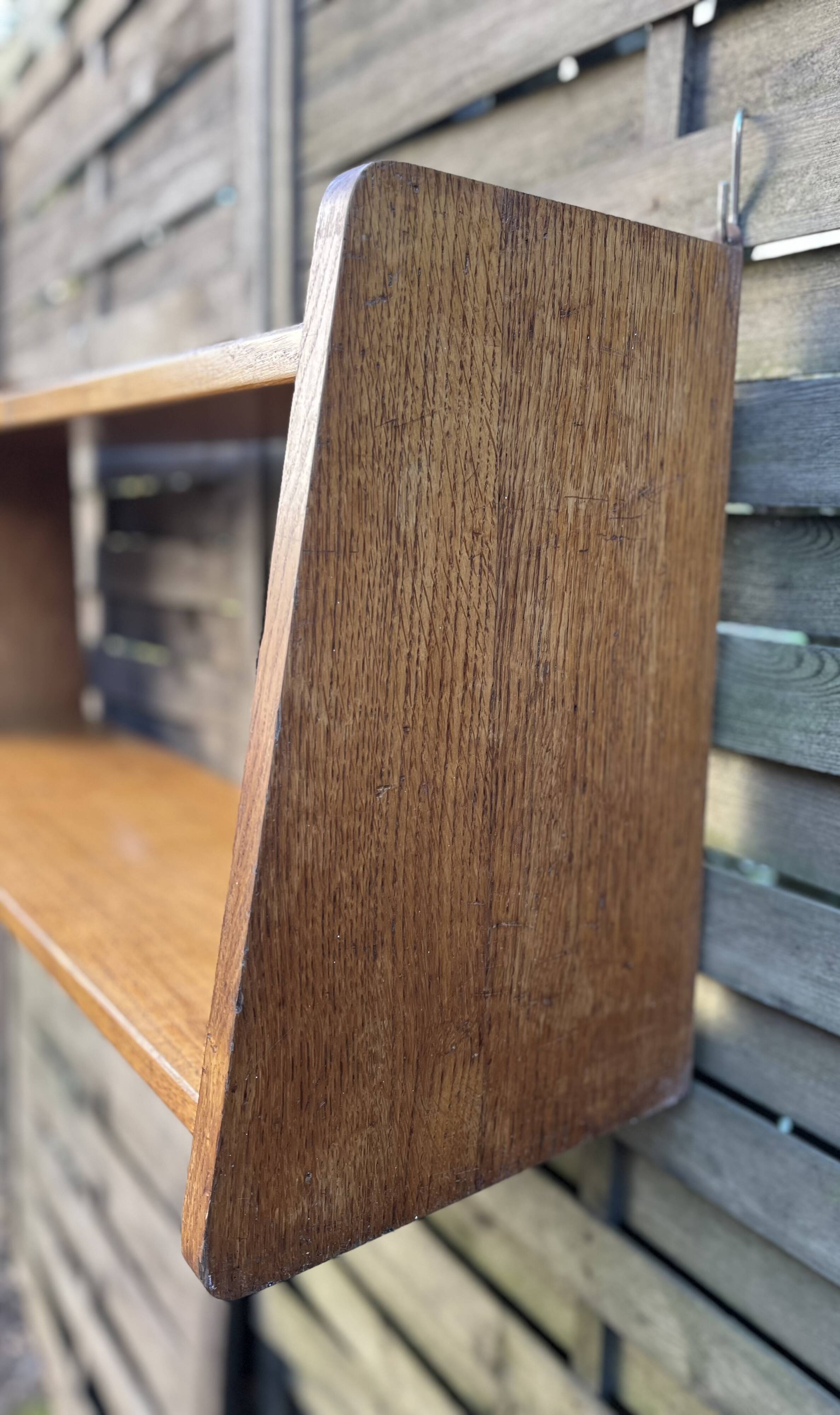 1960s solid oak wall shelf