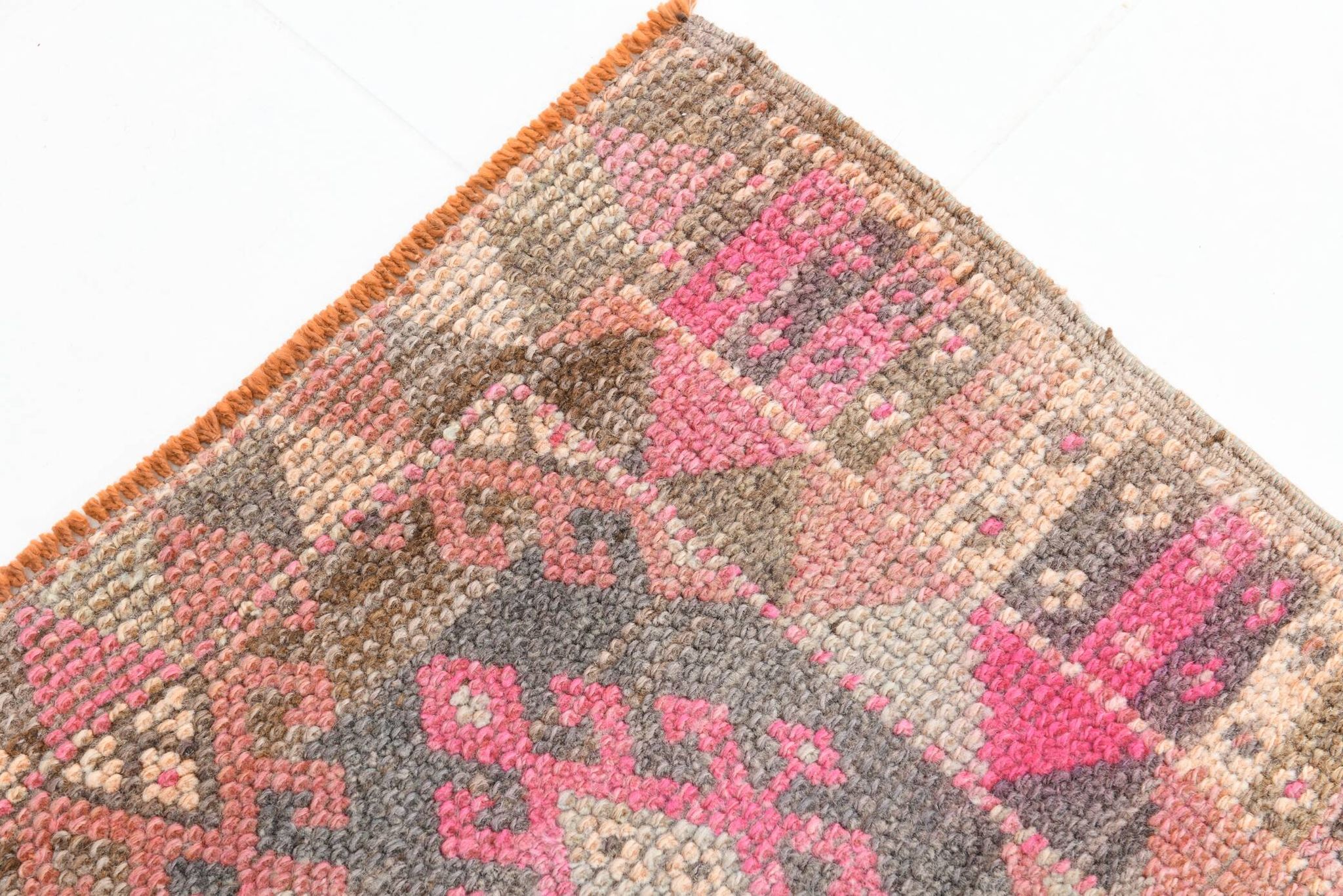 3x12 Pink & Brown Suğer Soft Modern Vintage Runner Rug, 92x376Cm
