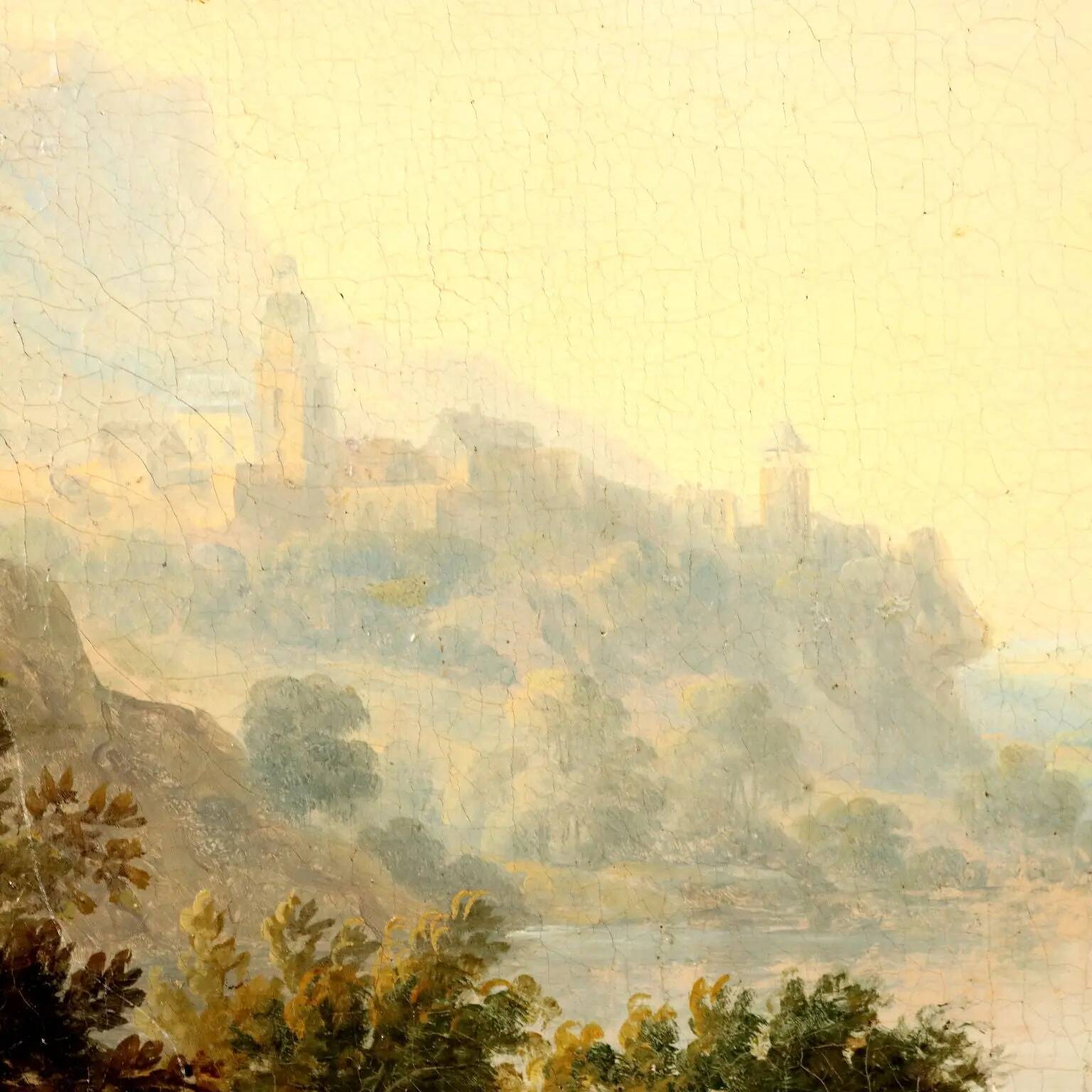 Old painting signed by Christian Georg Schütz I, landscape from the 1700s.