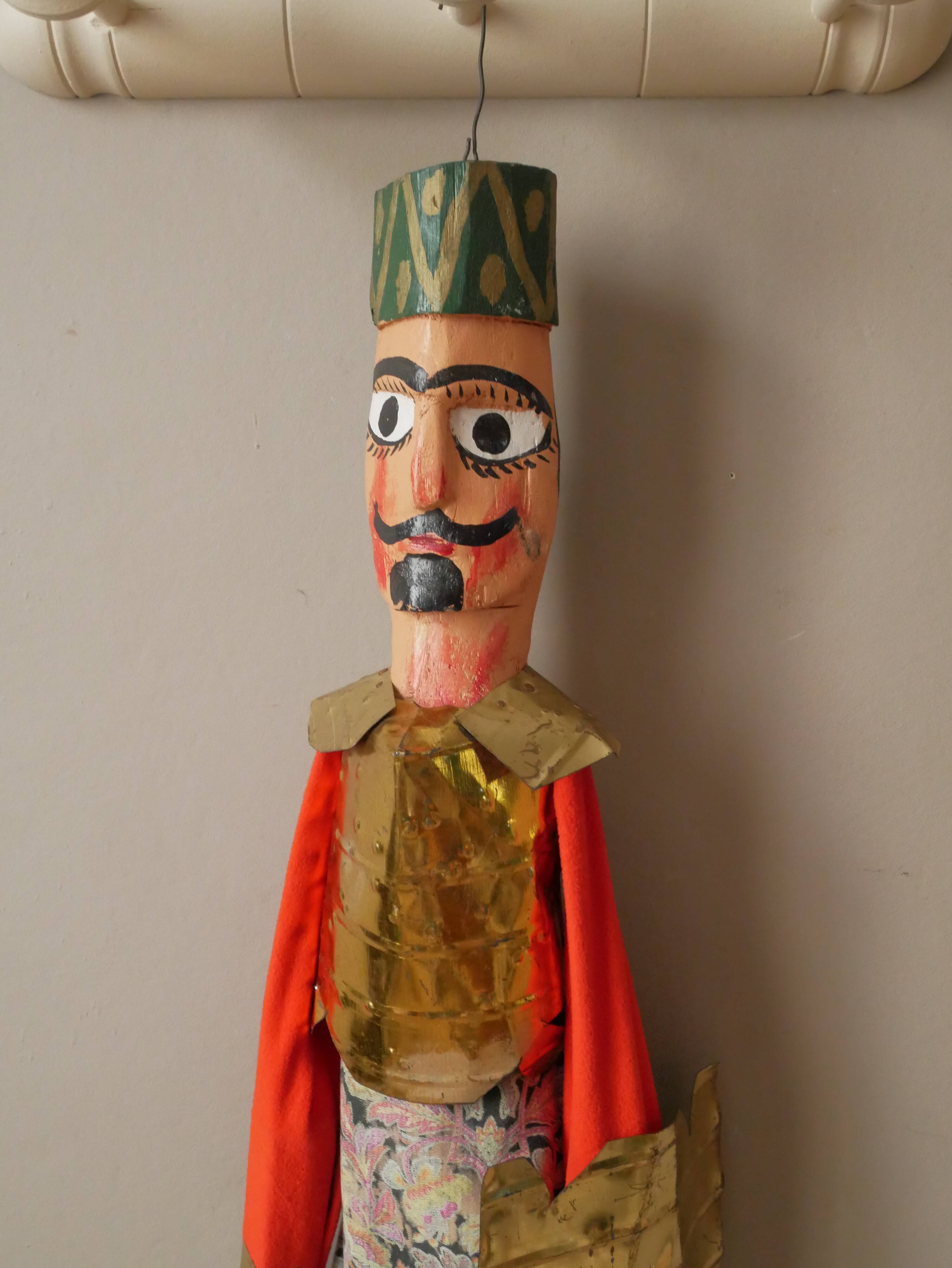 Old Turkish decorative puppet in wood and gilded metal, old toy, handcrafted