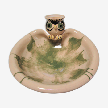 Drinker owl bird feeder ceramic glazed vintage signed