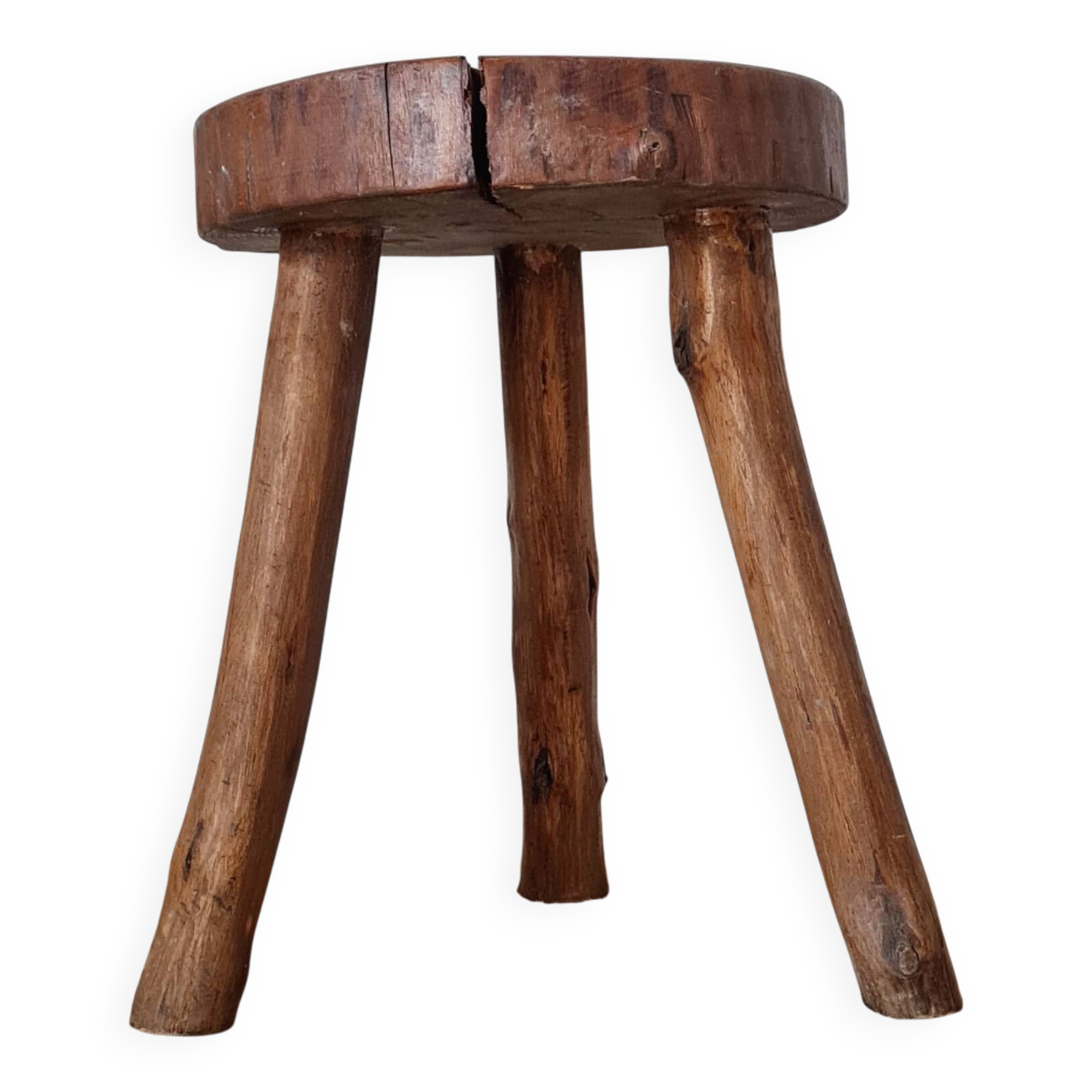 Small stool / antique stool in raw wood – Brutalist spirit