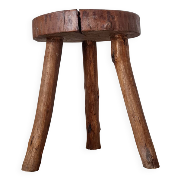 Petite sellette / tabouret ancien en bois brut – Esprit brutaliste