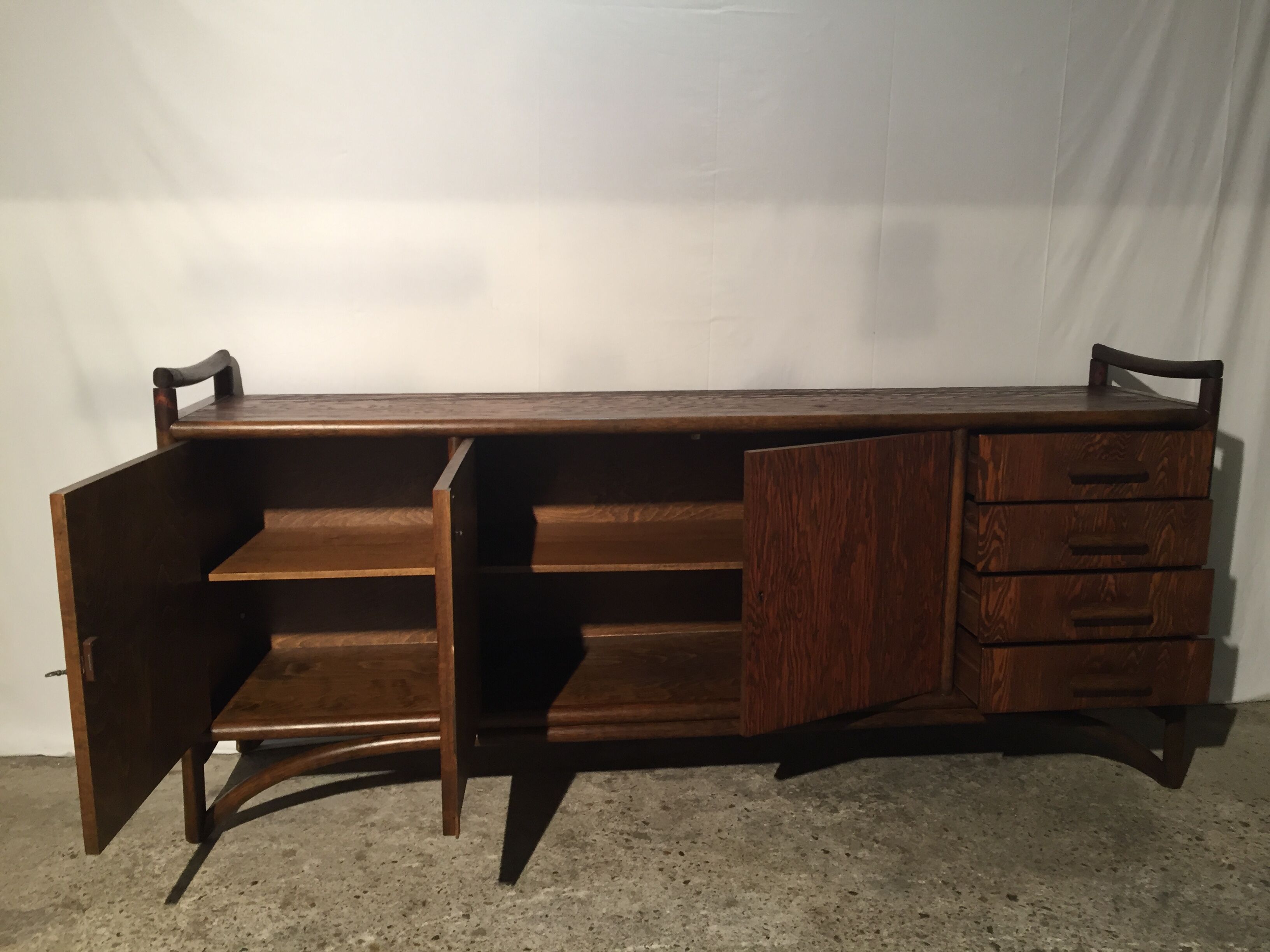 Brushed oak and bamboo sideboard 1970