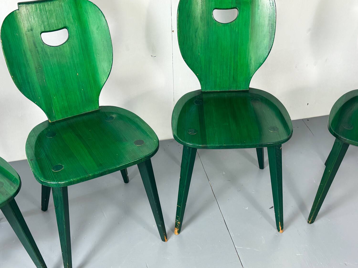 Set of 4 Swedish green pine designer chairs from Svensk Fur, 1950s of