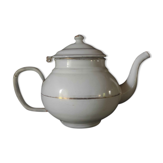 White enamelled sheet metal teapot