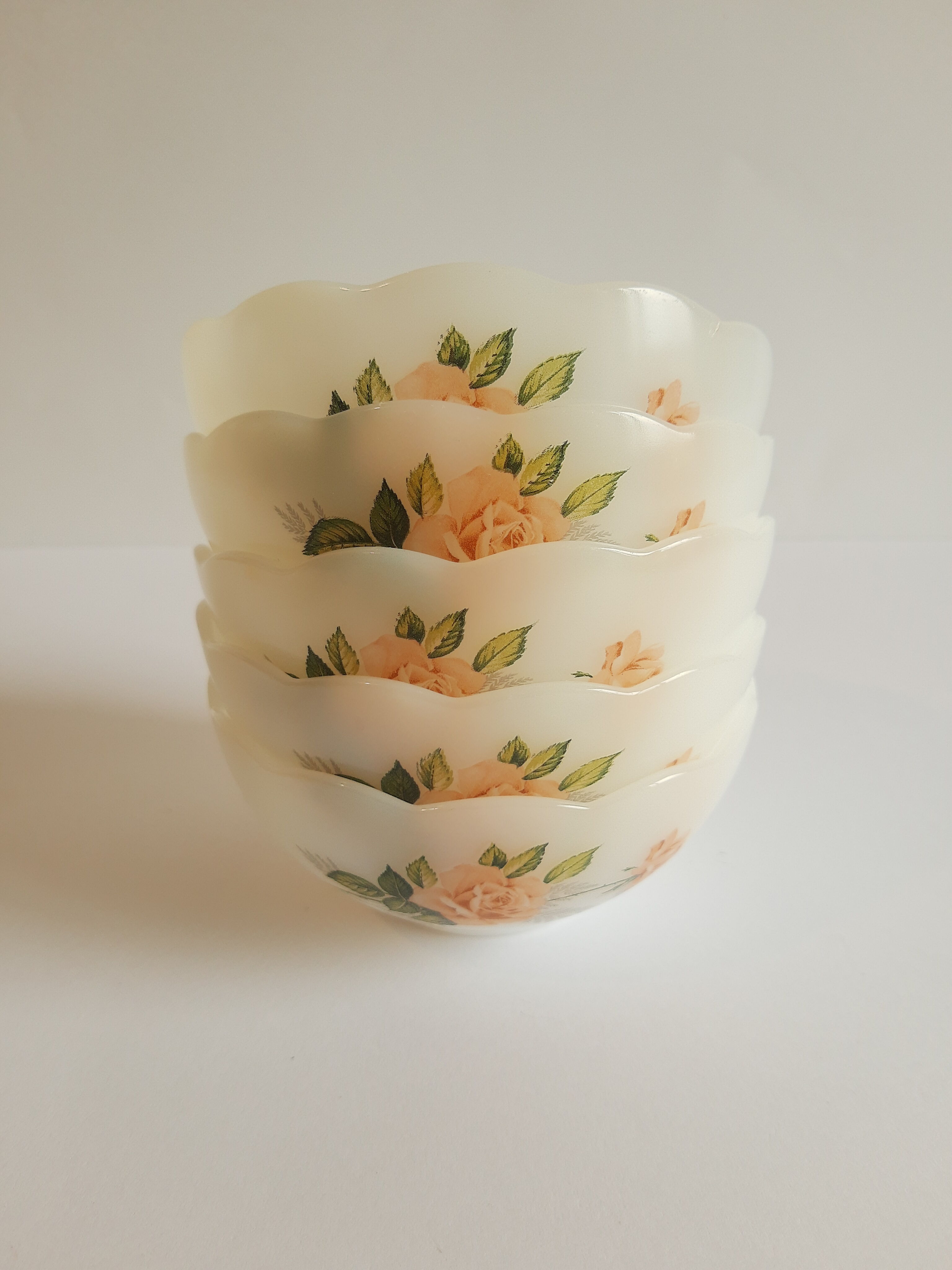 Set of 5 ramekins opaline Arcopal France roses 60s vintage