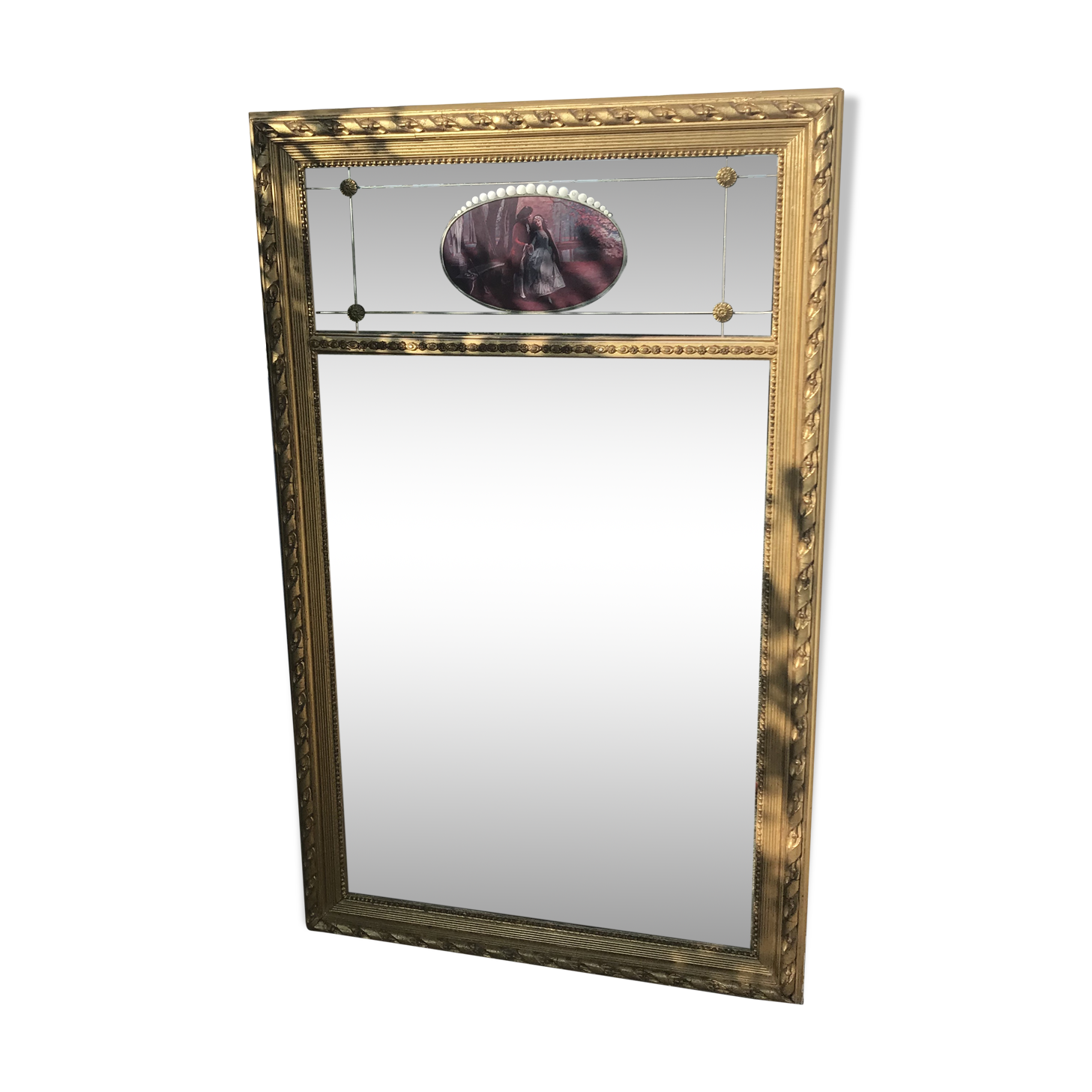 Trumeau with ice medallion framed wood golden patina 69x113cm