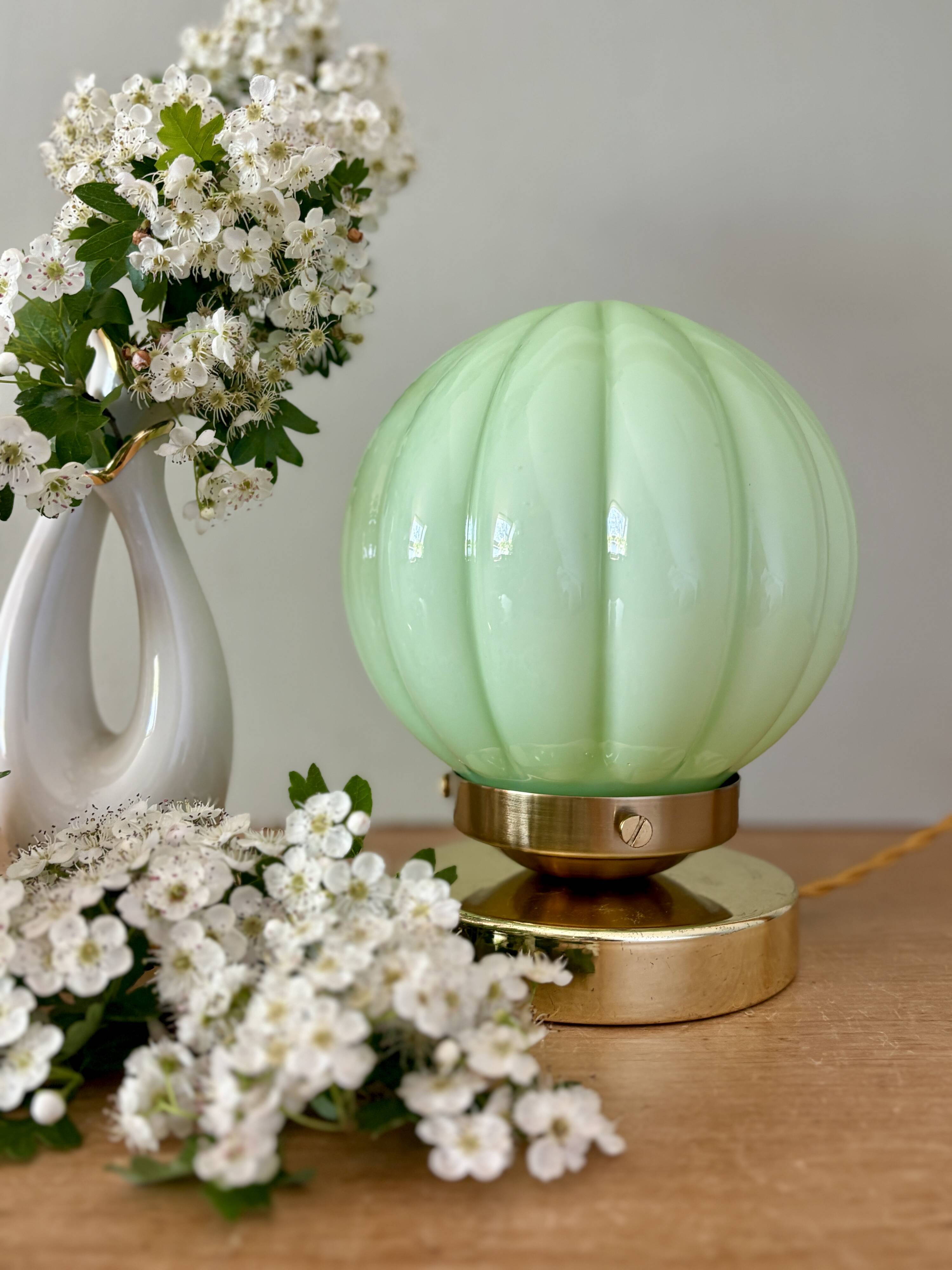 Vintage mint green opaline globe table lamp