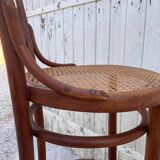 Thonet high bar chair in curved wood and cane