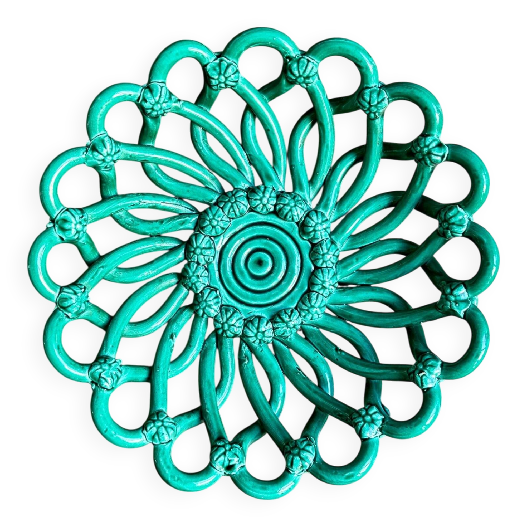 Green woven ceramic bowl Vallauris