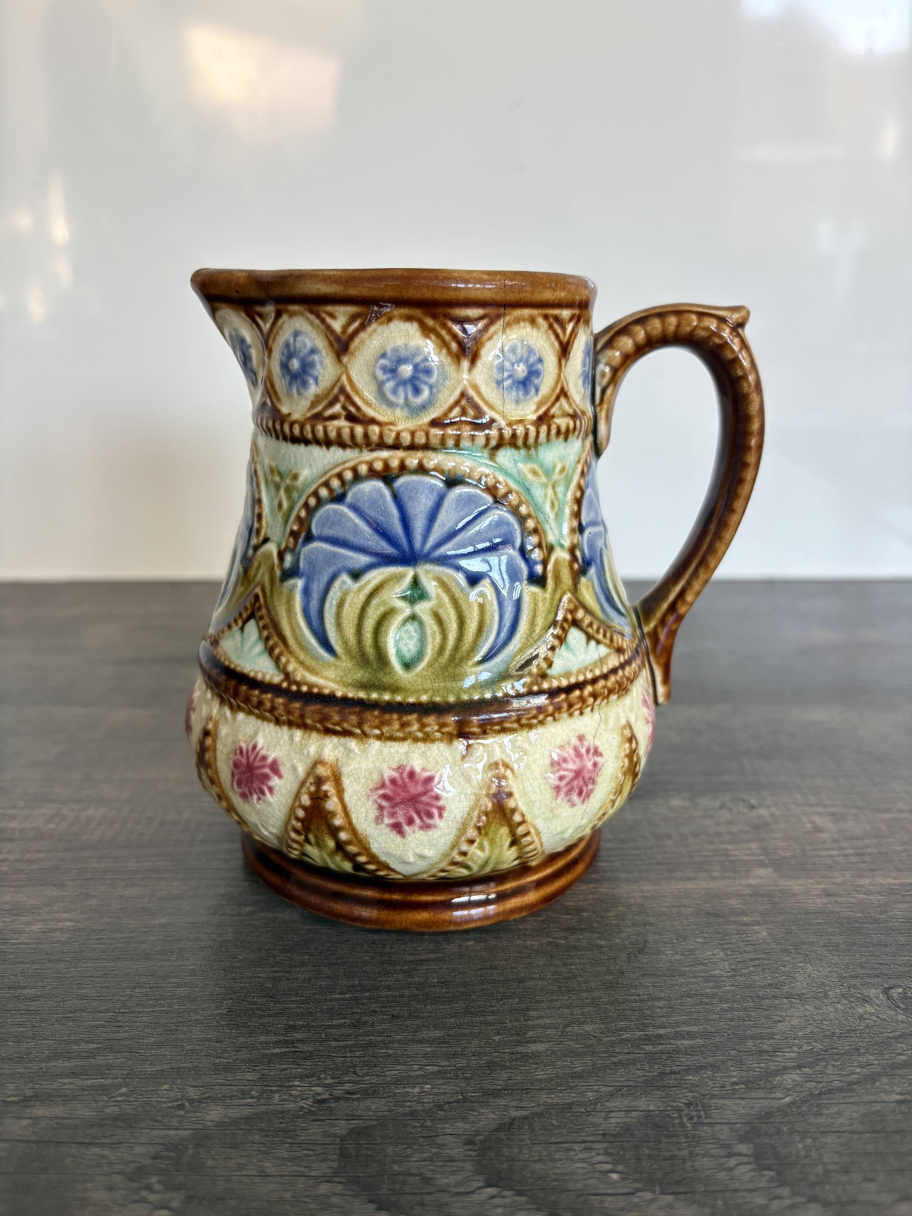 Antique Art Nouveau barbotine jug