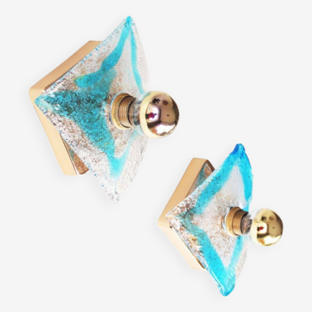 Pair of 1970's Murano Glass Wall Sconces by AV Mazzega