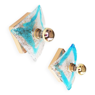 Pair of 1970's Murano Glass Wall Sconces by AV Mazzega