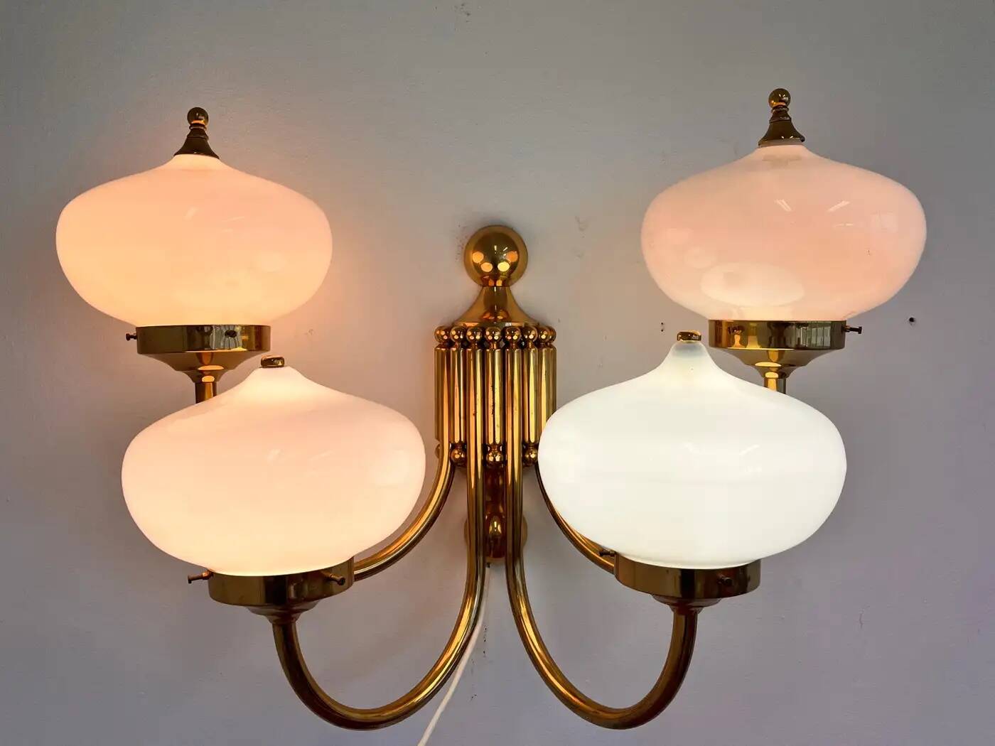 Big XXL brass and glass wall lamp in Art Deco, Art Nouveau style, around 1980s