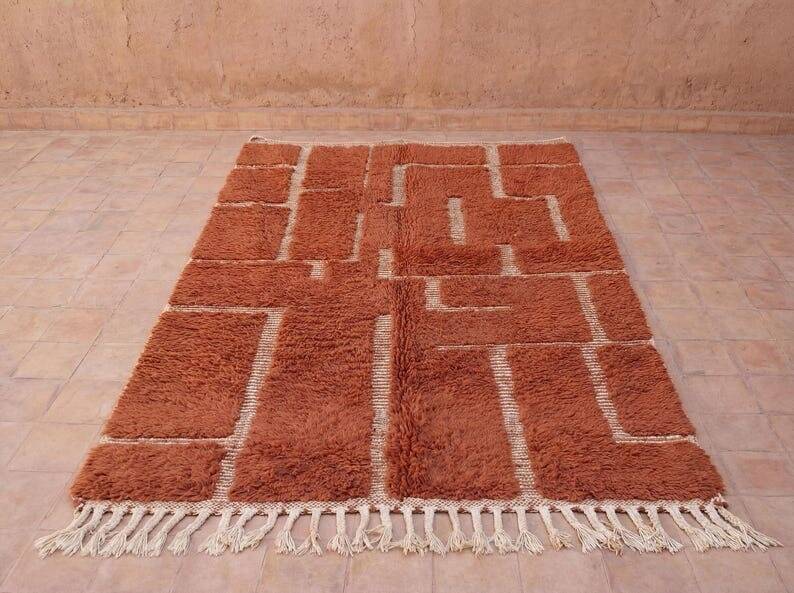 Tapis en laine pure fait main traditionnelle taille 2/3 m