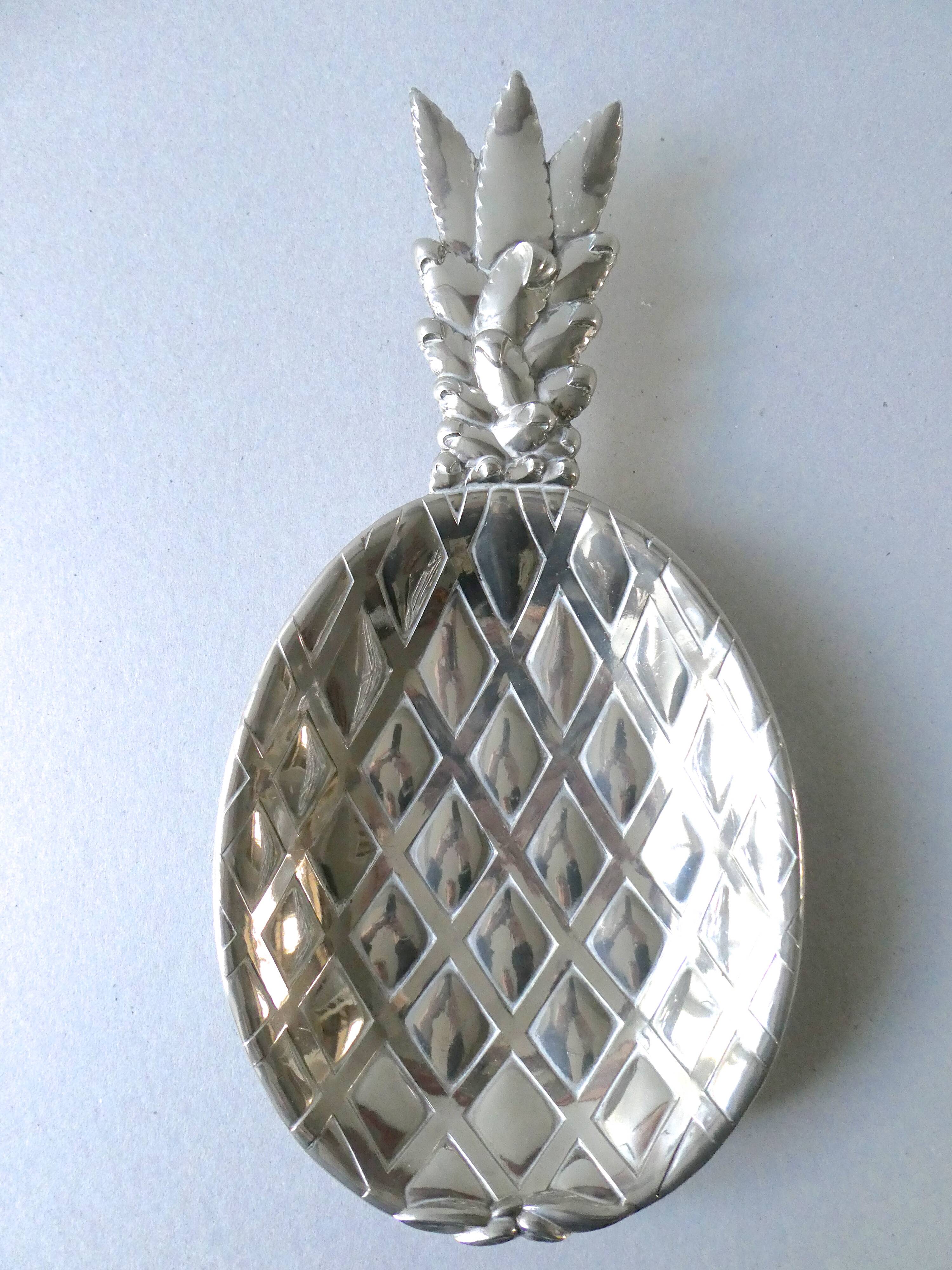 Trinket bowl in silver metal, pineapple shape, years 70
