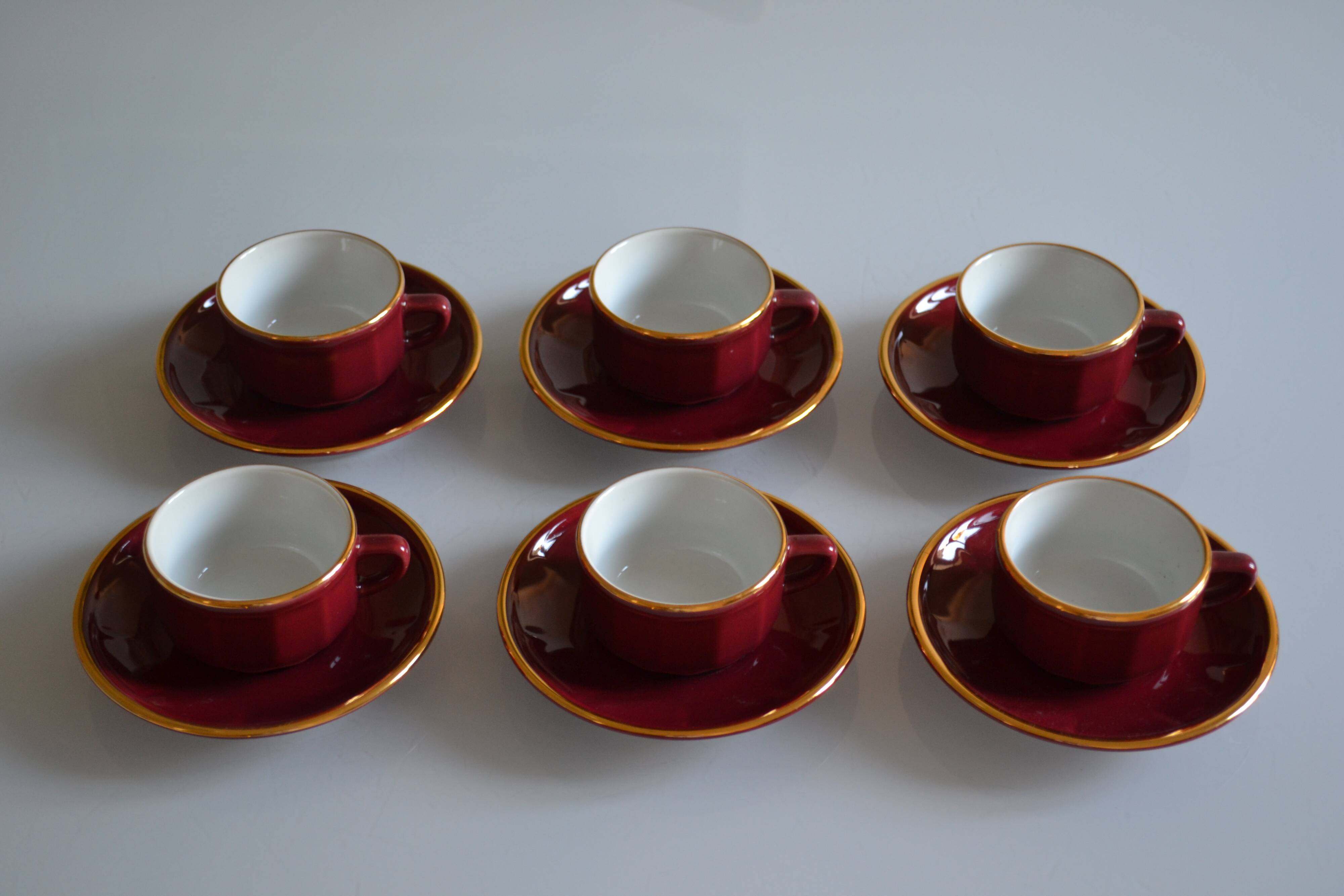 Set of 6 Apilco cups ** Rare colour Bordeaux or Burgundy **