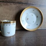 3 litre cups and saucers Empire gilded porcelain, Limoges 1950