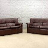Afra and Tobia Scarpa for B&B Italia Chocolate Brown Leather Two Seat Sofas