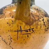 Poterie, jarre, cruche ancienne en terre cuite vernissée jaune et vert, France