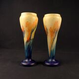 Paire de vase Art Déco en verre multicouche effet marmoréen abstrait coloré