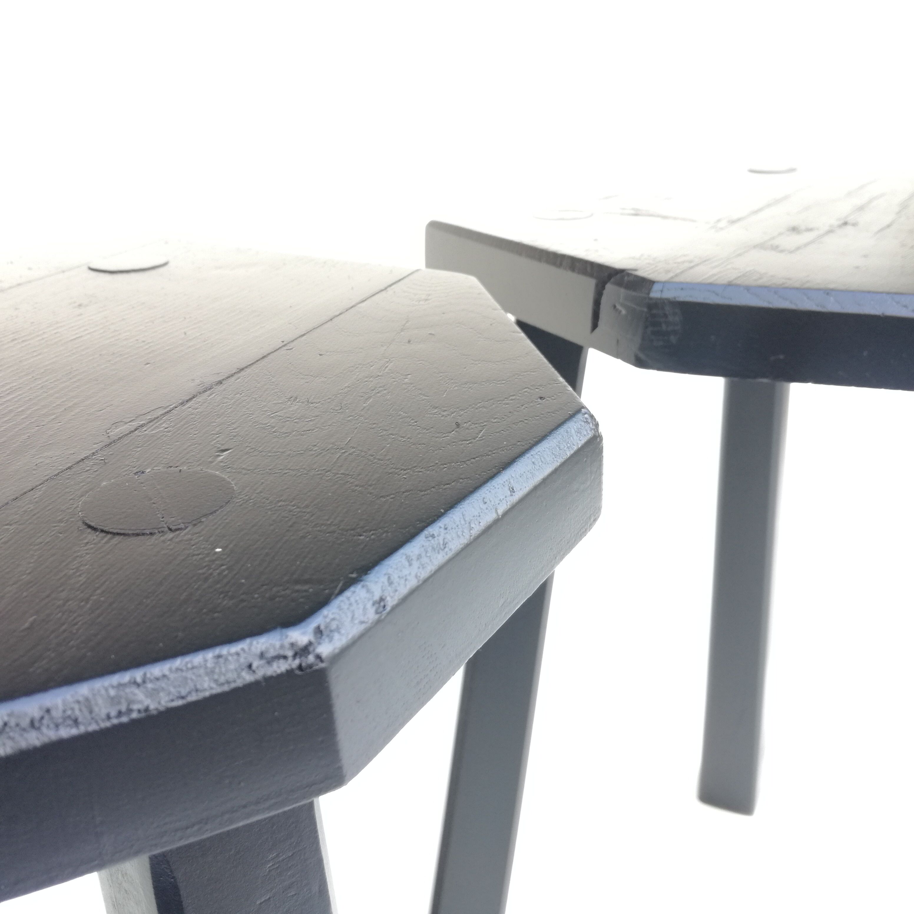 Black brutalist wooden stools, set of 2