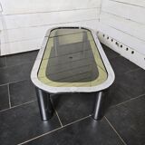 Chrome metal coffee table with smoked glass top from the 70s