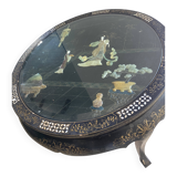 Chinese decorative table – black lacquer, jade and mother-of-pearl inlays