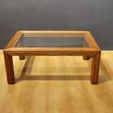Table basse rectangulaire verre et rotin
