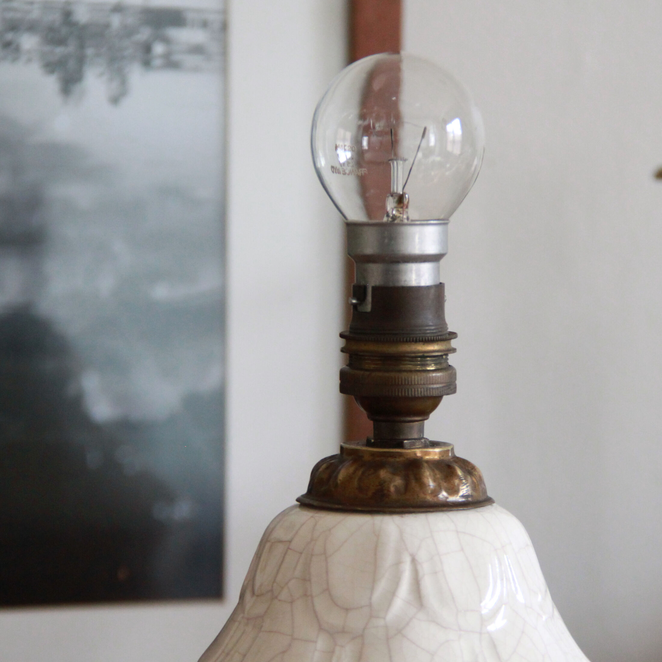Old cracked ceramic table lamp
