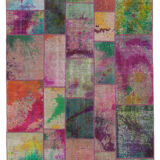 Tapis de patchwork turc surteint fait à la main 198 cm x 300 cm multicolor patchwork