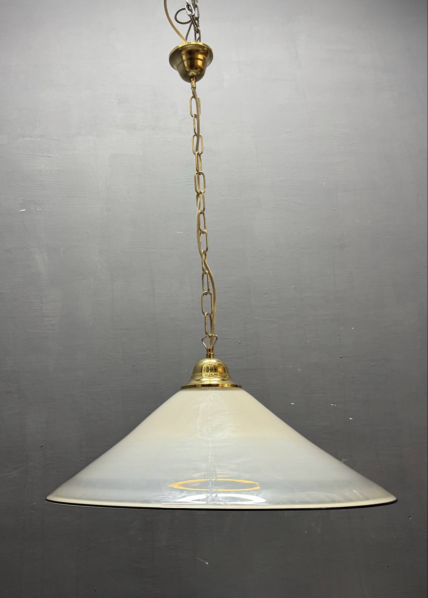 White Murano Glass Pendant Light with Black Rim, Italy, Mid-Century
