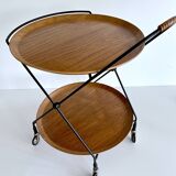 Vintage Scandinavian Serving Bar Cart with Teak Trays