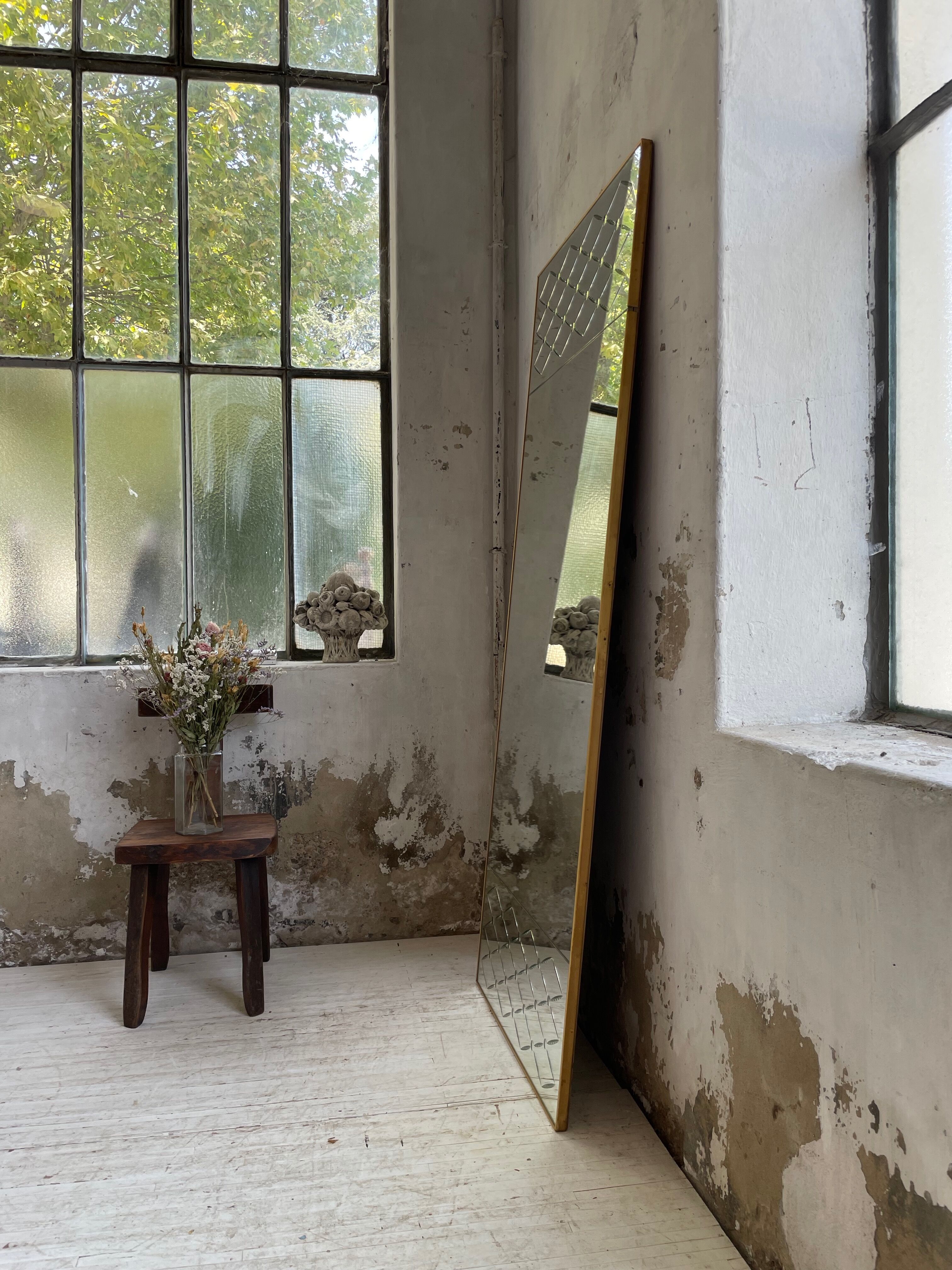 Italian engraved bistro mirror 60s XL